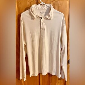 UNTUCKit Cream Long Sleeve Polo Cotton Shirt XL Soft 3 Button Collar Casual Golf